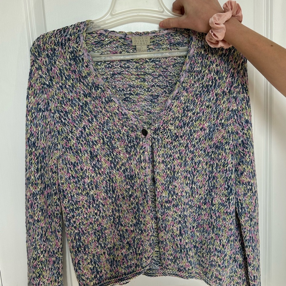 Sigrid Olsen Pastel Knit Cardigan, Large